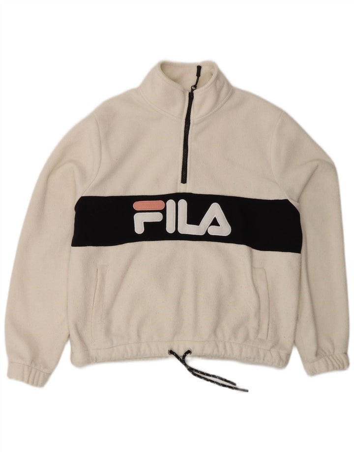 FILA Γυναικεία υπερμεγέθη γραφικά φλις jumper UK 10 Small White Colourblock