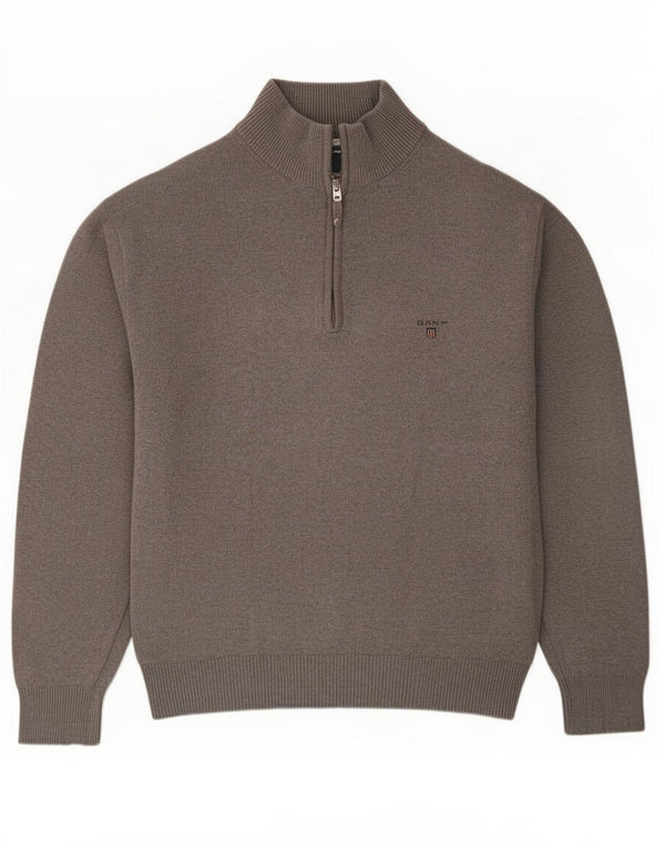 Gant Mens Zip Neck Jumper Sweater Large Grey Cotton