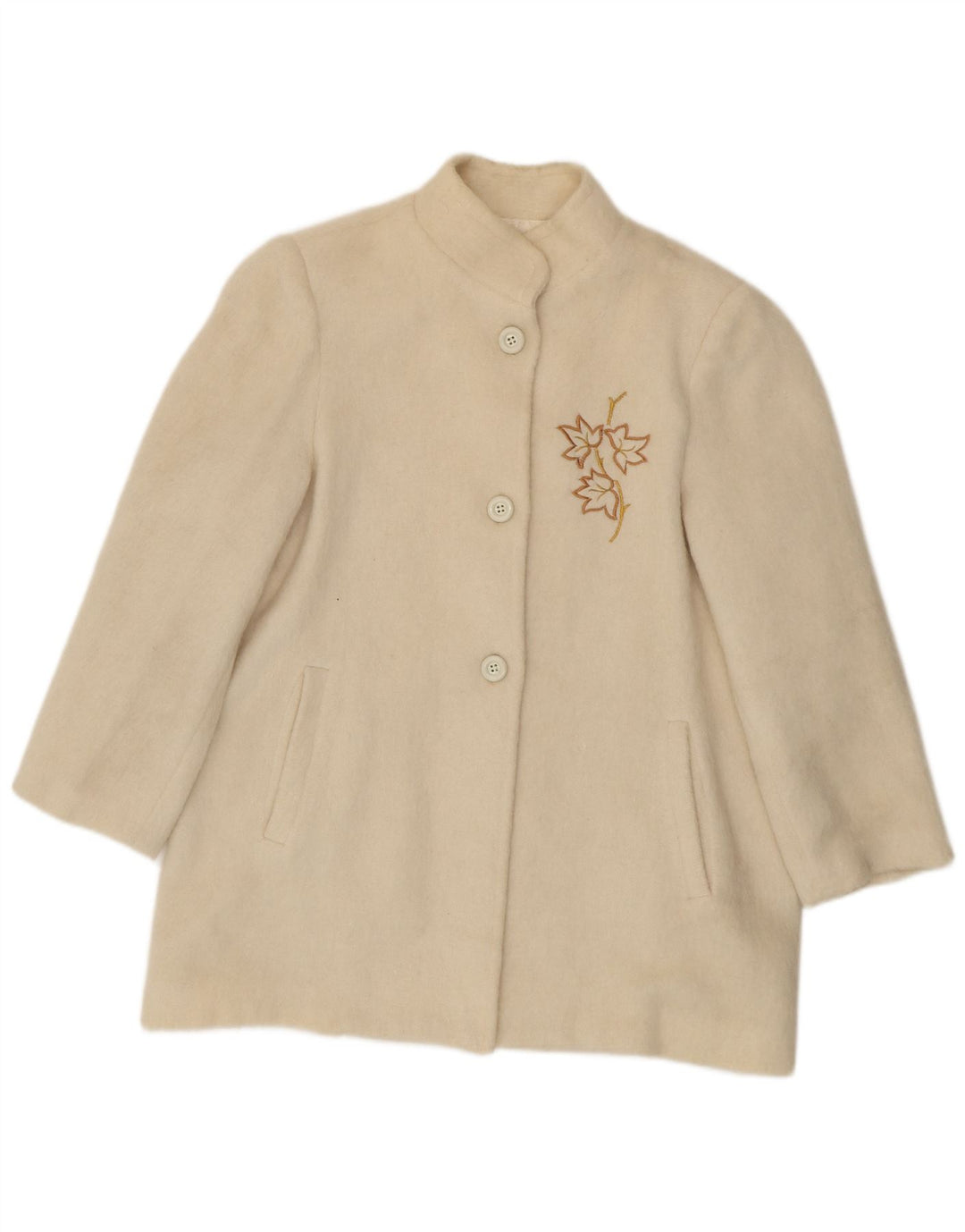 Vintage Γυναικείο Πανωφόρι IT 44 Μαλλί λουλουδάτο μεσαίο υπόλευκο