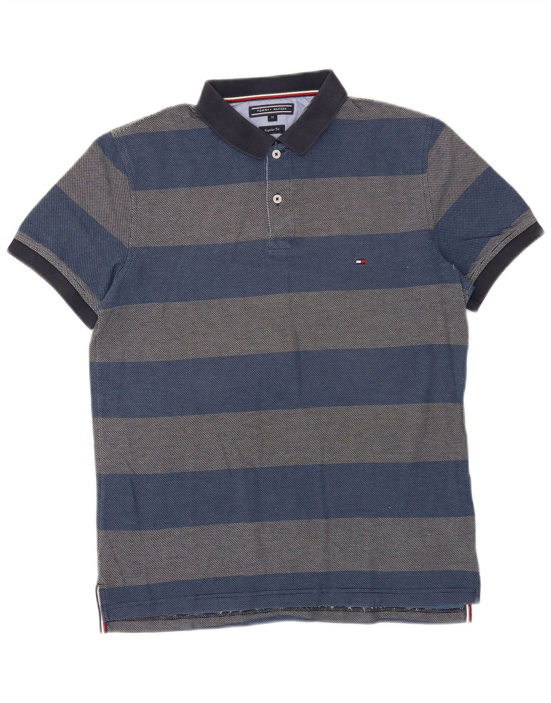 Tommy Hilfiger Ανδρικό πουκάμισο Polo με κανονική εφαρμογή, Βαμβακερό μεσαίο μπλε ριγέ