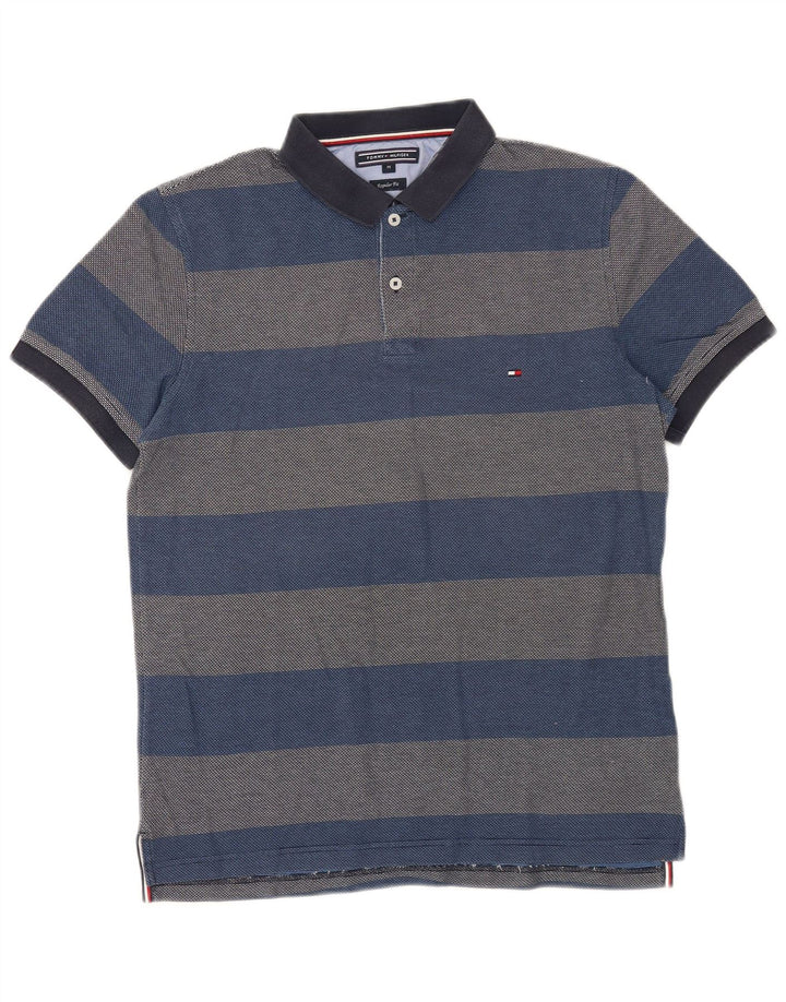 Tommy Hilfiger Ανδρικό πουκάμισο Polo με κανονική εφαρμογή, Βαμβακερό μεσαίο μπλε ριγέ