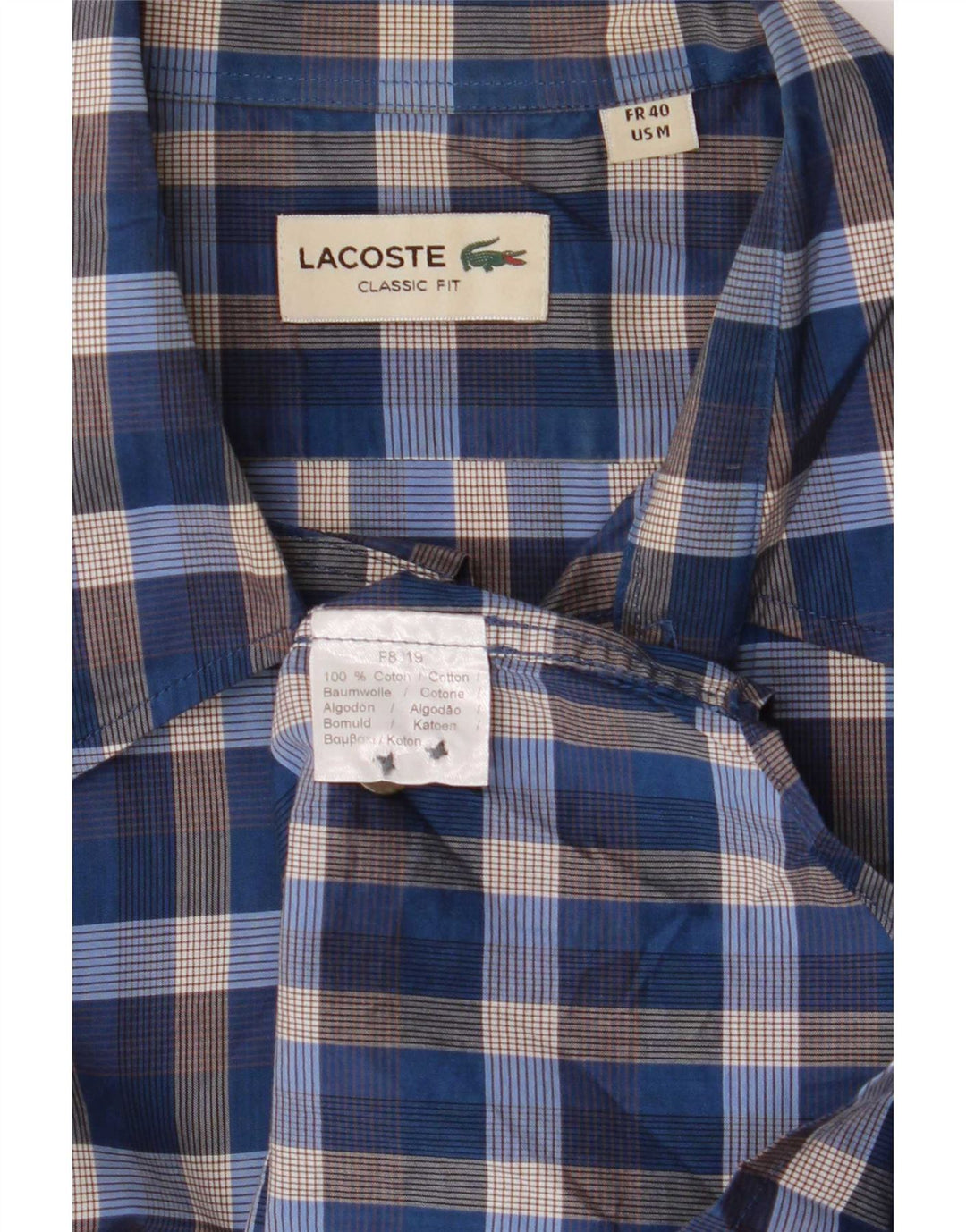 Ανδρικό πουκάμισο Lacoste Κλασική Εφαρμογή, Μέγεθος 40 Μεσαίο Μπλε βαμβακερό τσεκ