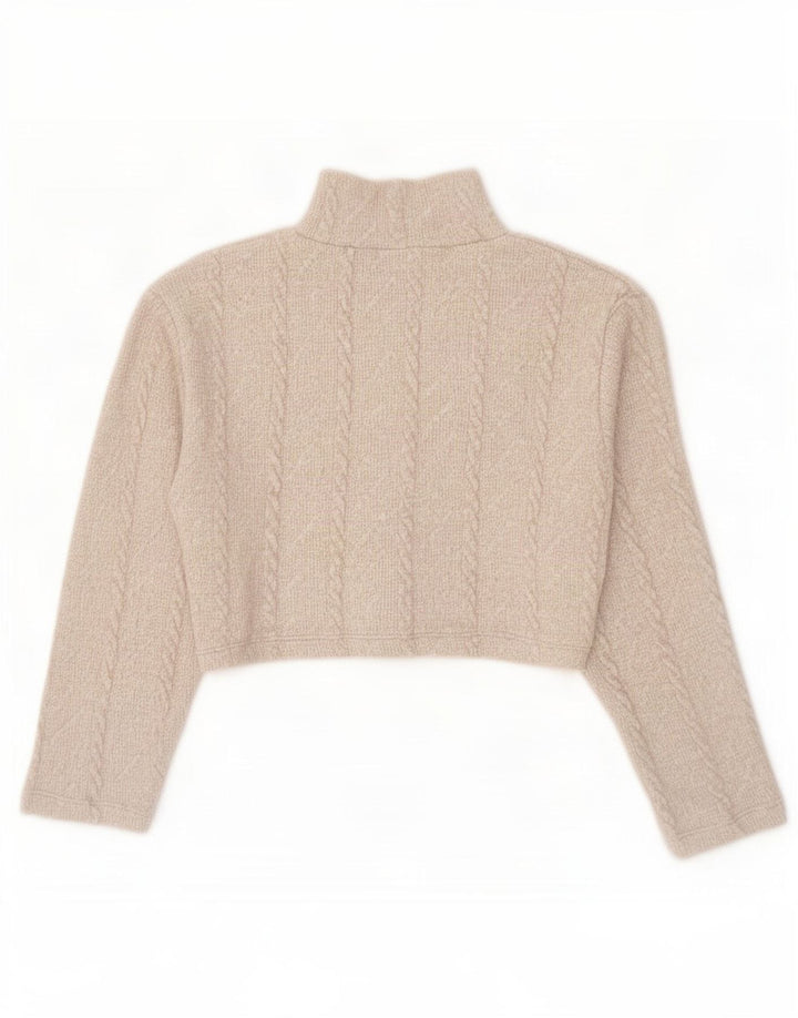 Zara Γυναικείο Crop Top Μακρυμάνικο UK 10 Small Beige Polyester