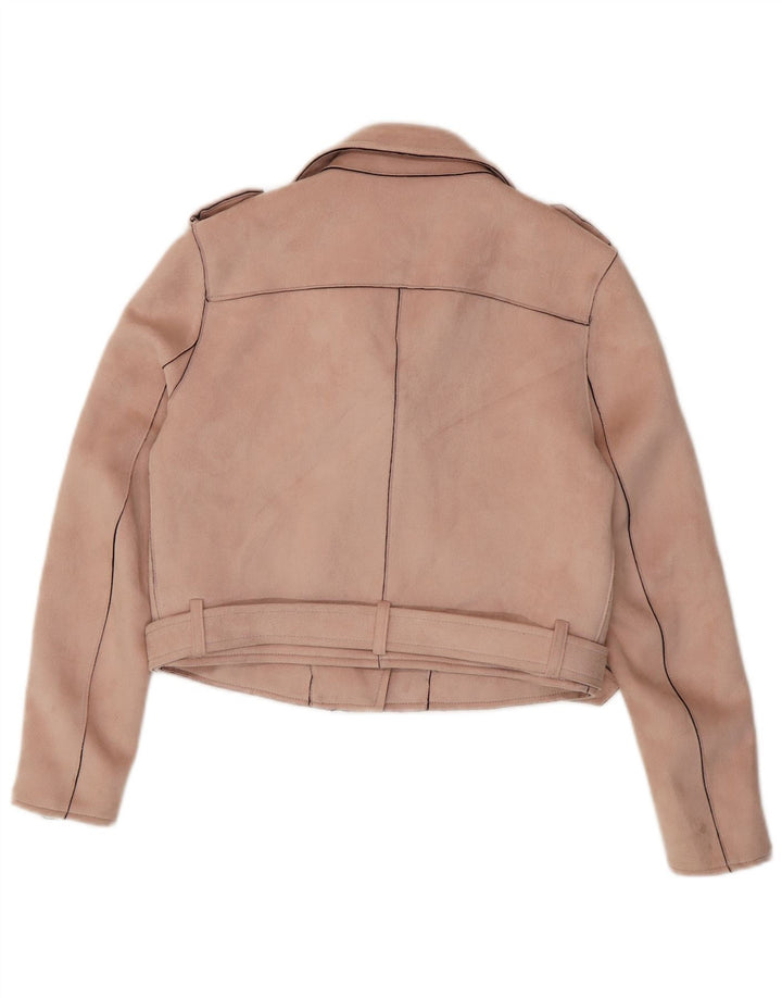 ZARA Γυναικείο Crop Biker Jacket UK 12 Medium Pink Polyester