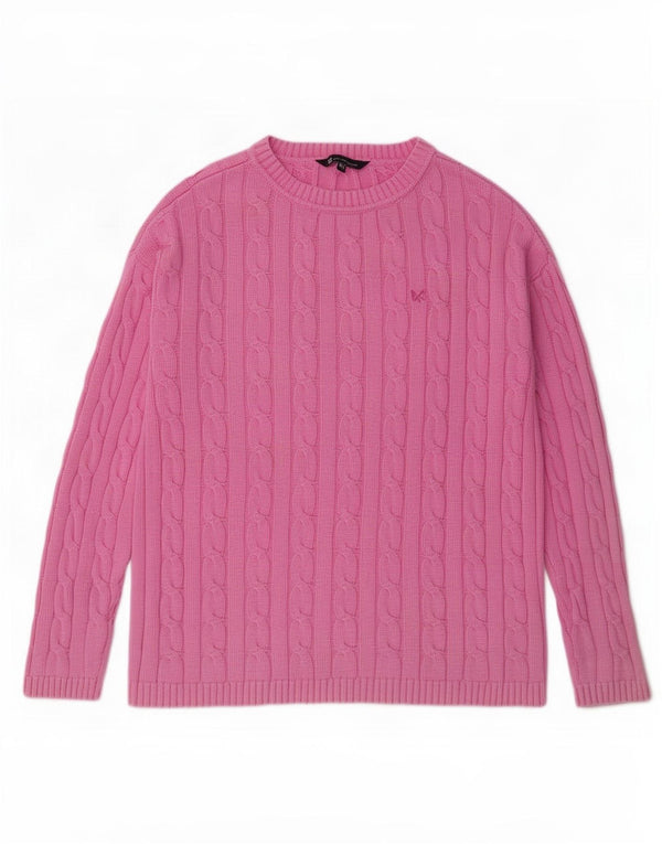 Crew Clothing Γυναικείο πουλόβερ με λαιμόκαυστο UK 14 μεγάλο ροζ βαμβακερό