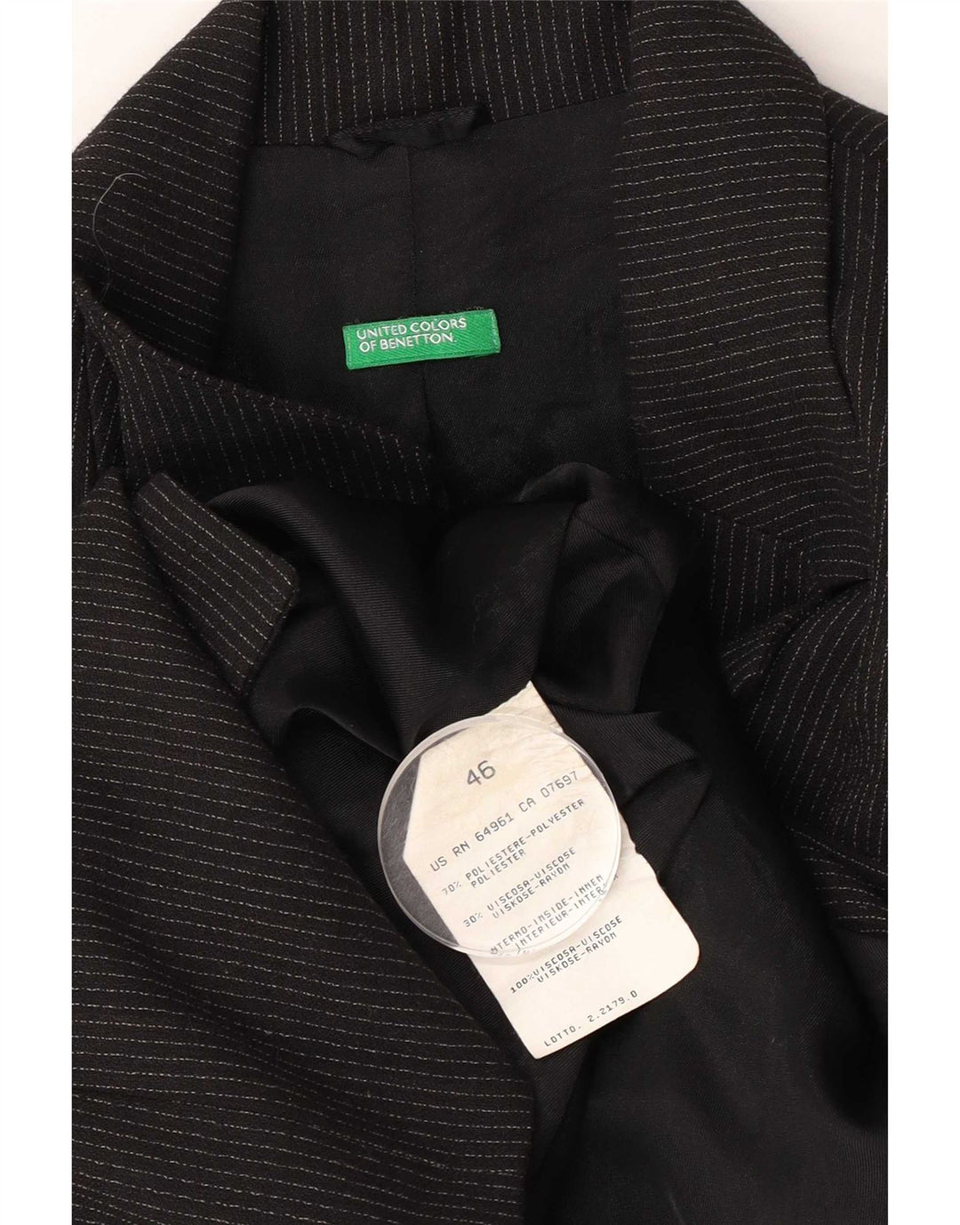 Benetton Γυναικείο Μπουφάν Blazer IT 46 Large Black Pinstripe