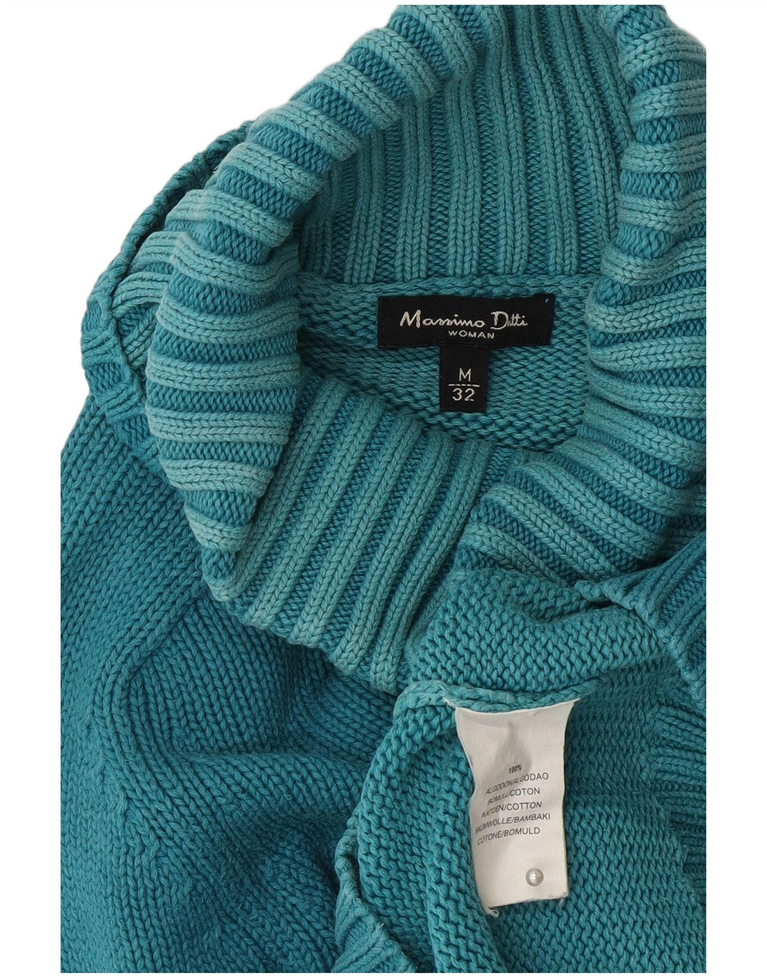 Massimo Dutti Γυναικείο πουλόβερ με ρολό λαιμόκοψη UK 12 μεσαίο μπλε βαμβακερό