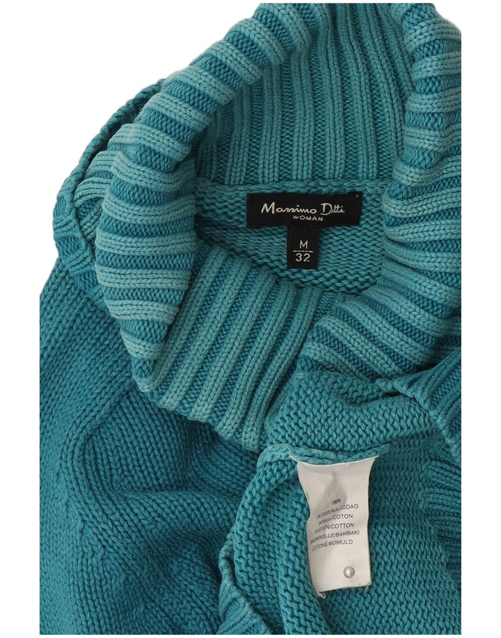Massimo Dutti Γυναικείο πουλόβερ με ρολό λαιμόκοψη UK 12 μεσαίο μπλε βαμβακερό