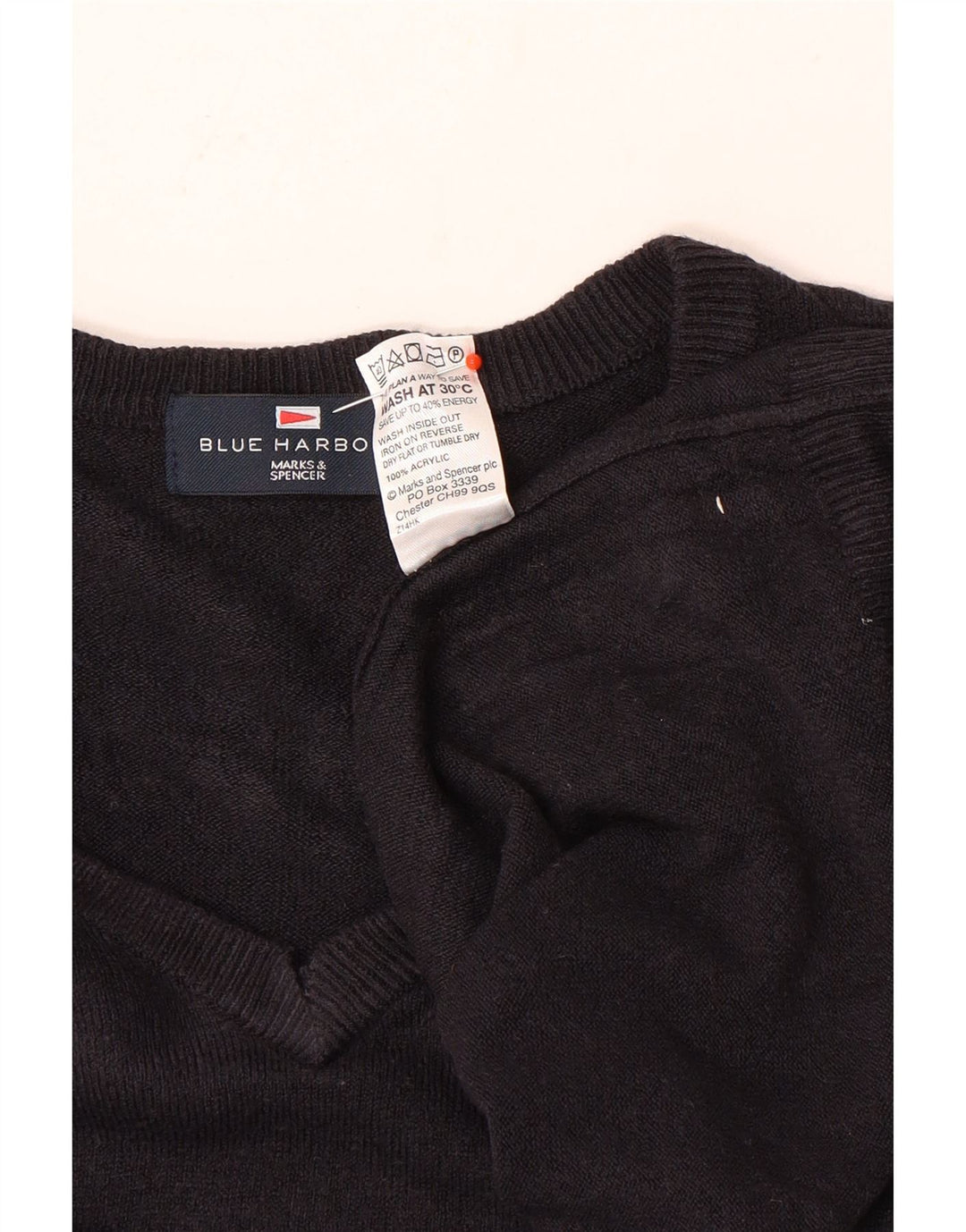 Marks & Spencer Ανδρικό Μπλε πουλόβερ με λαιμόκοψη με λαιμόκοψη σε μαύρο χρώμα, μπλε ναυτικό
