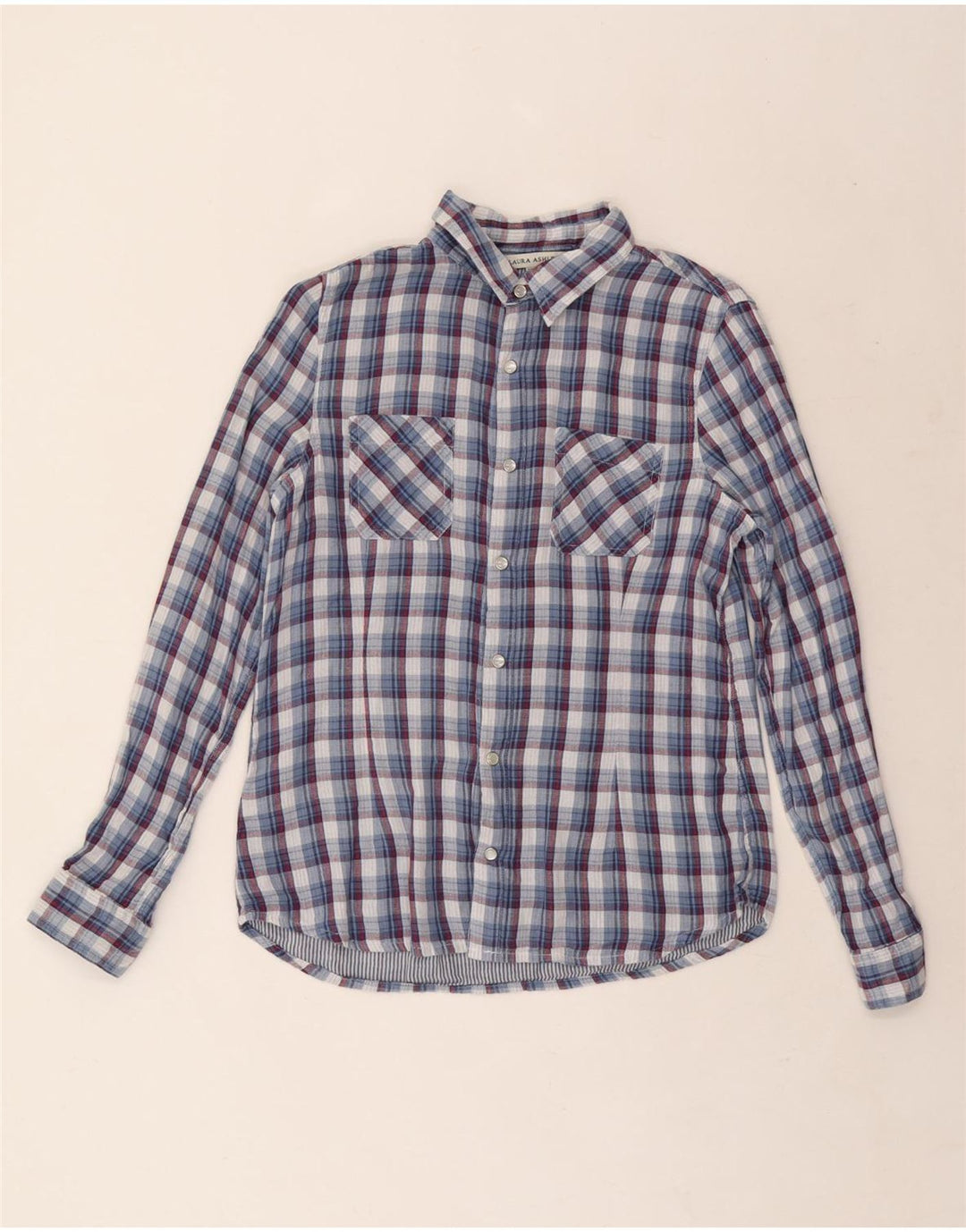 Laura Ashley Γυναικείο πουκάμισο UK 12 μεσαίου μπλε βαμβακερό καρό