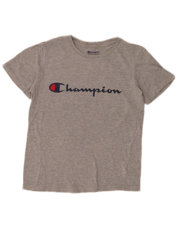 Champion Girls Graphic T-Shirt Top 9-10 Years Medium Grey Flecked Cotton