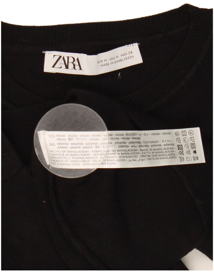 Zara Γυναικείο T-Shirt T-Shirt Top UK 12 Medium Black Viscose