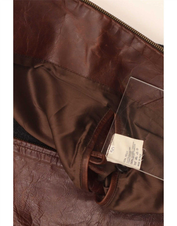 Vintage Ανδρικό Bomber Jacket IT 50 Large Brown Colourblock Leather
