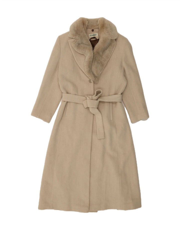 HENRY WHITE Womens Overcoat UK 14 Large Off White Chevron Wool Vintage Henry White and Second-Hand Henry White from Messina Hembry 