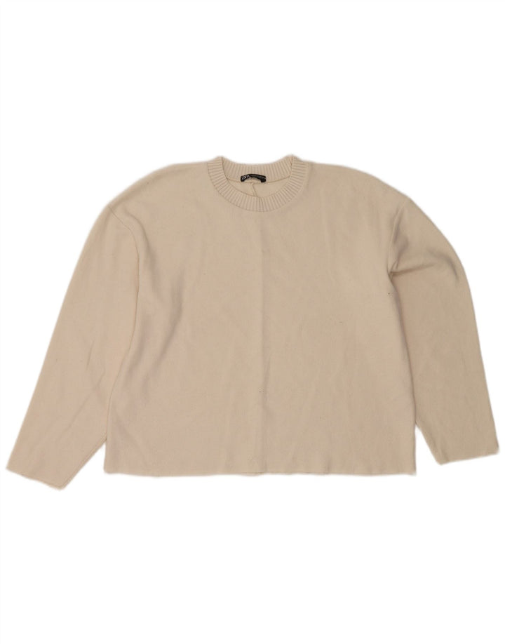 Zara Γυναικείο πουλόβερ με λαιμόκοψη Crop Crop UK 14 Medium White Polyester