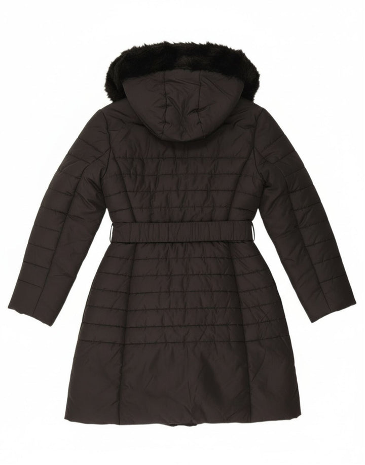 Γυναικείο παλτό γαλλικής σύνδεσης με κουκούλα με επένδυση UK 12 μεσαίο μαύρο πολυεστέρα