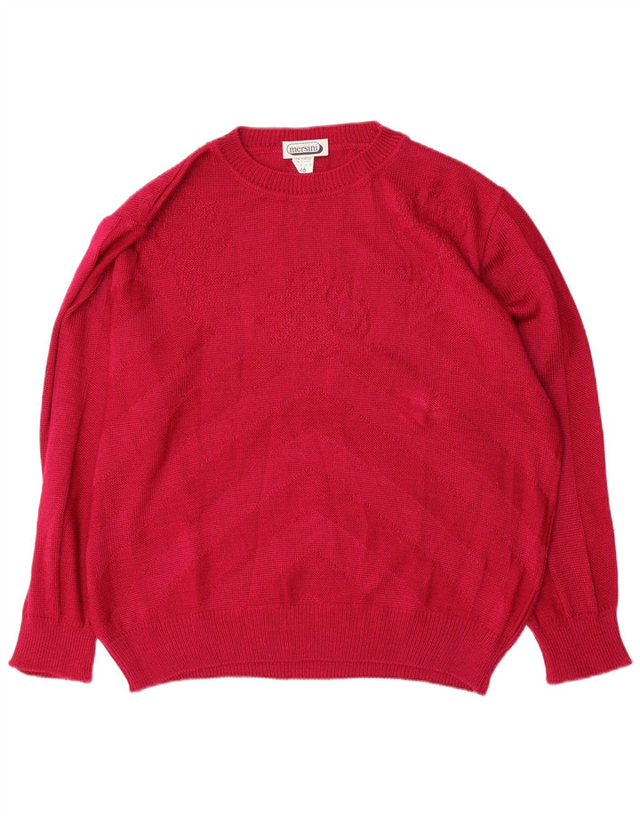 Vintage γυναικείο υπερμεγέθη πουλόβερ με λαιμόκοψη IT 46 μεγάλο κόκκινο Chevron