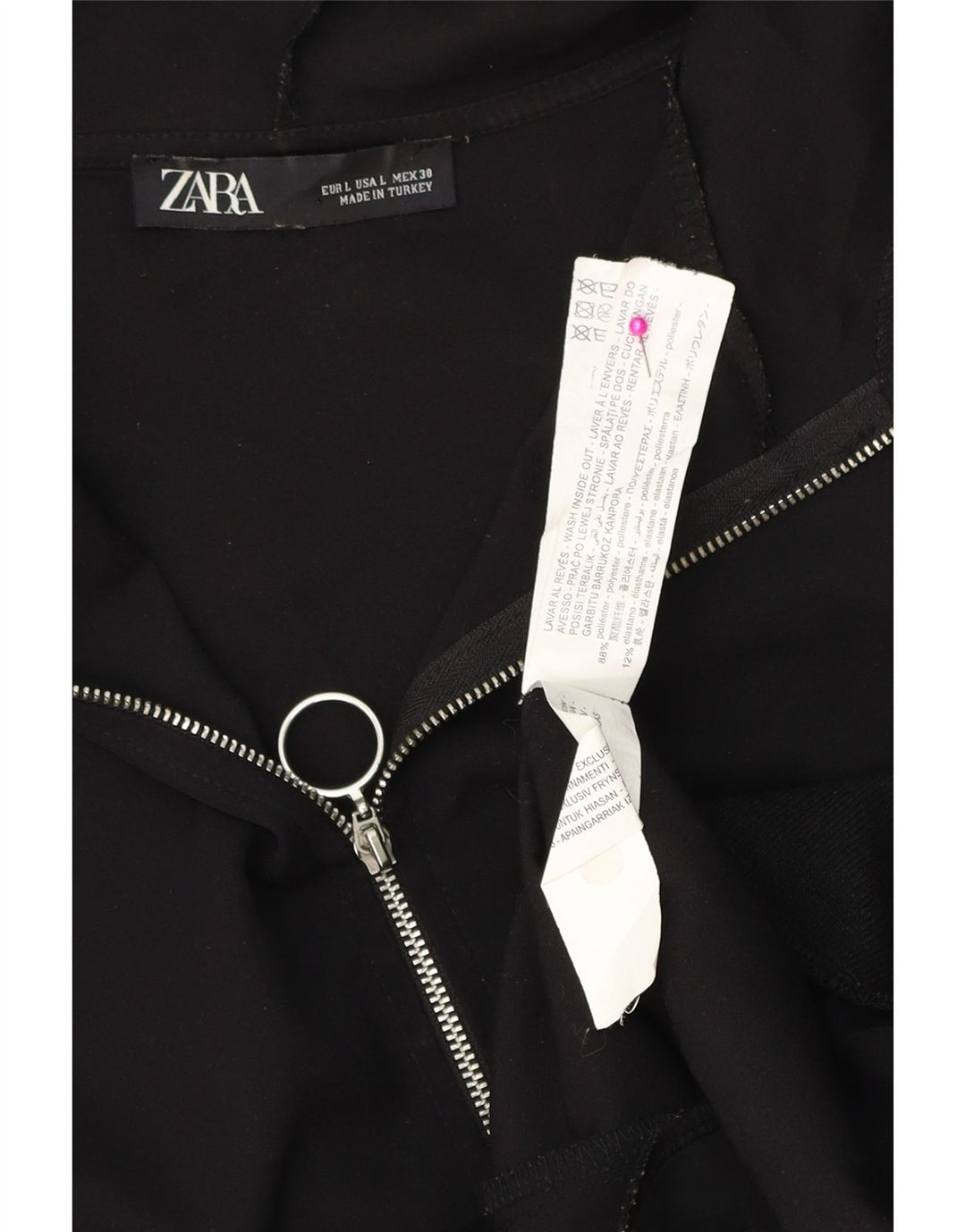 ZARA Γυναικείο πουλόβερ με κουκούλα με φερμουάρ UK 16 μεγάλο μαύρο πολυεστέρα
