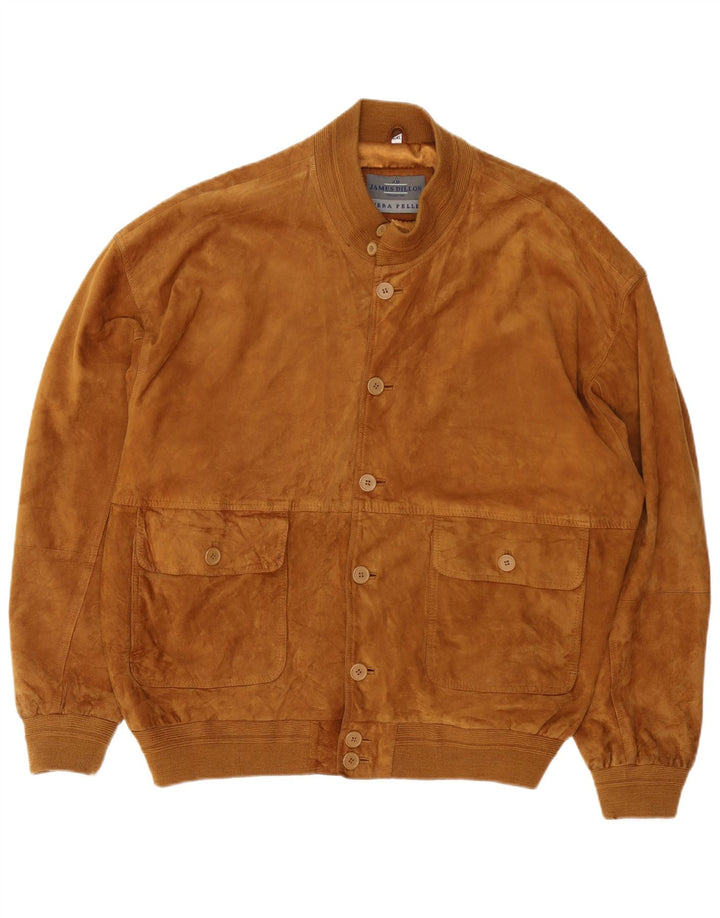 James Dillon Ανδρικό Suede Bomber Jacket UK 44 2XL Καφέ Δερμάτινο