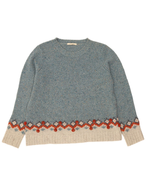 White Stuff Womens Crew Neck Jumper πουλόβερ UK 16 Large Blue Fair Isle