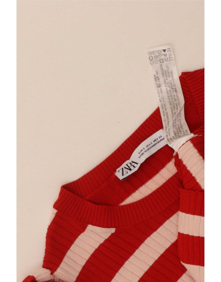 Zara Γυναικείο Crop Top UK 8 Μικρή κόκκινη ριγέ βισκόζη