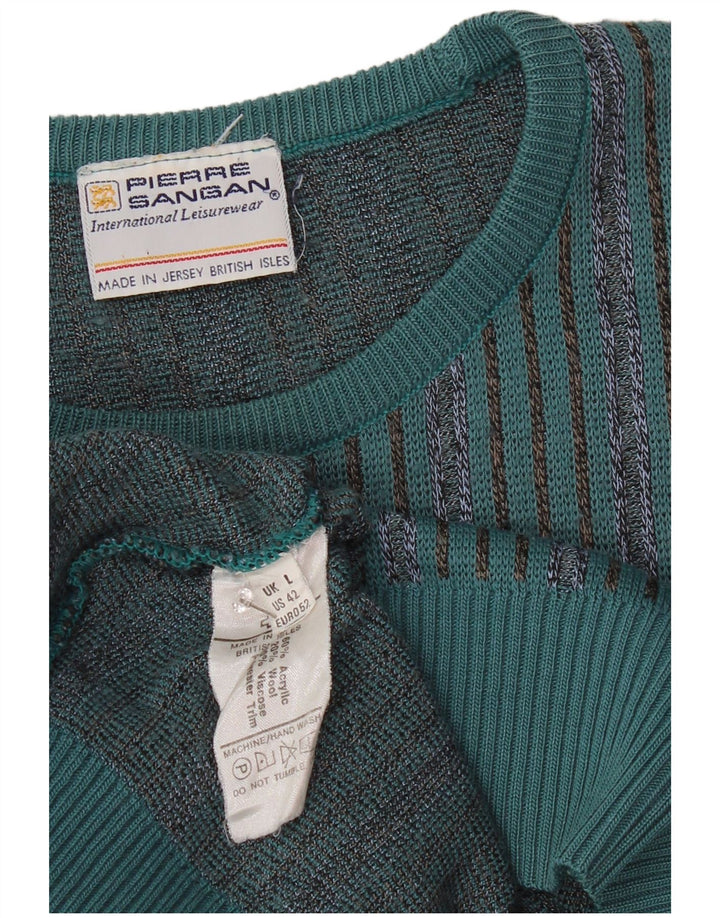 PIERRE SANGAN Ανδρικό πουλόβερ με λαιμόκοψη μεγάλου μπλε ριγέ ακρυλικό