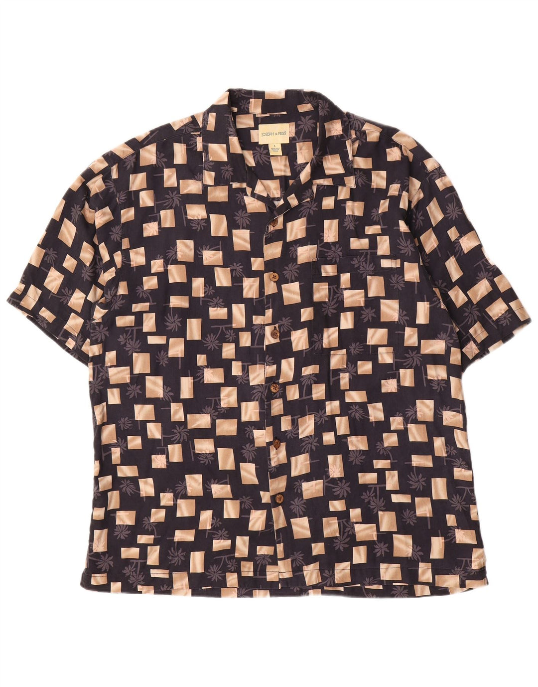 Ανδρικό κοντομάνικο πουκάμισο Joseph & Feiss, μαύρο γεωμετρικό μεταξωτό μεγάλο