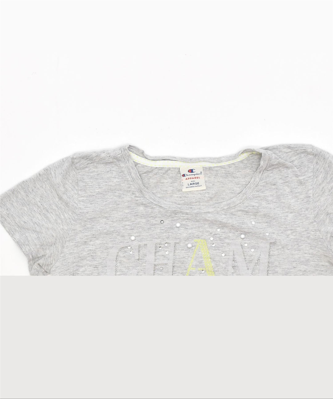 CHAMPION Womens Graphic T-Shirt Top UK 14 Large Grey | Vintage | Thrift | Second-Hand | Used Clothing | Messina Hembry 