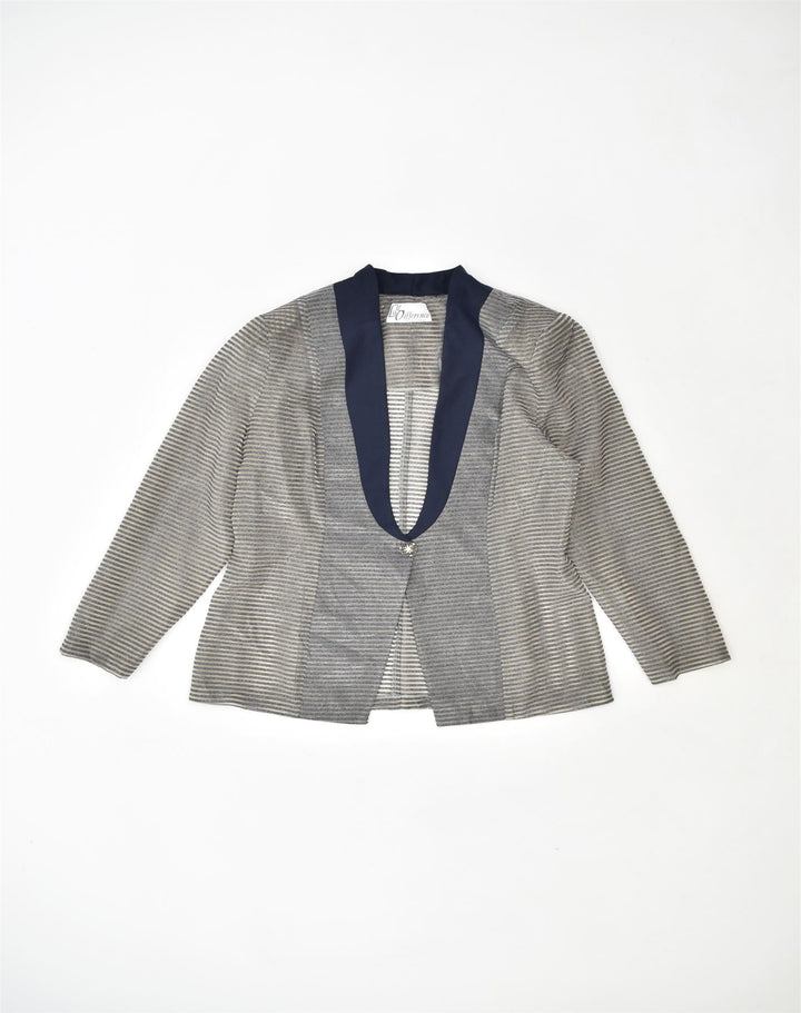 LA DIFFERENCE Womens 1 Button Blazer Jacket UK 12 Medium Grey Striped | Vintage | Thrift | Second-Hand | Used Clothing | Messina Hembry 