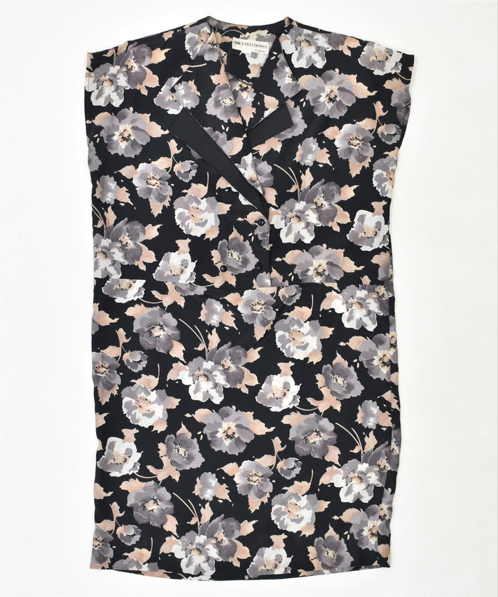 OBIECTTIVO DONNA Womens Pullover Shift Dress IT 48 XL Black Floral Vintage | Vintage | Thrift | Second-Hand | Used Clothing | Messina Hembry 